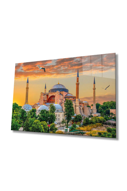 İstanbul Ayasofya Camii Manzarası Cam Tablo, Ev Ofis ve Cami Duvar Dekoru, Hediyelik, Temperli Cam