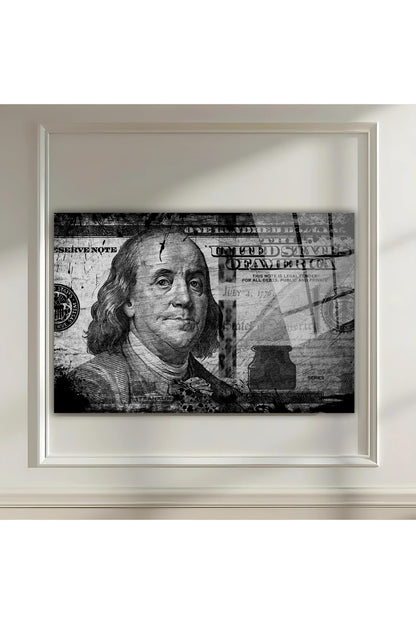 100 Dolar Detaylı Sanatsal Cam Tablo – Benjamin Franklin Tasarımı