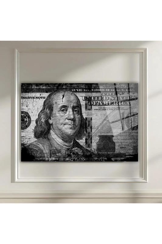 100 Dolar Detaylı Sanatsal Cam Tablo – Benjamin Franklin Tasarımı