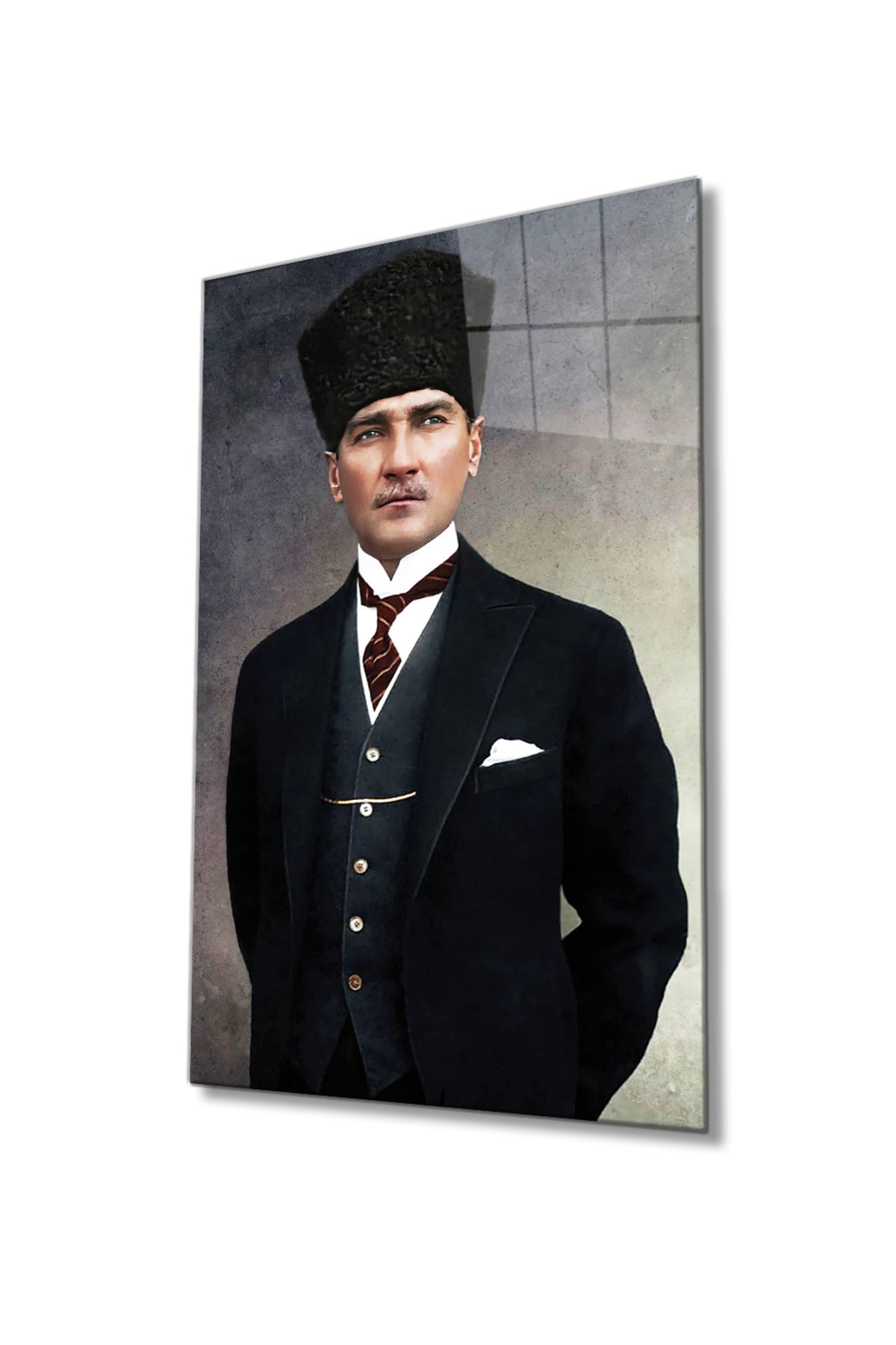 Mustafa Kemal Atatürk Portresi Cam Tablo, ATA, Ev Ofis ve Okul Duvar Dekoru, Hediyelik, Temperli Cam