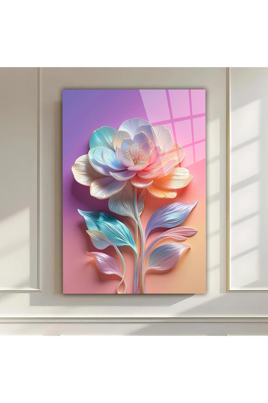 Soft Renk Geçişli Çiçek Deseni – Dekoratif Cam Tablo