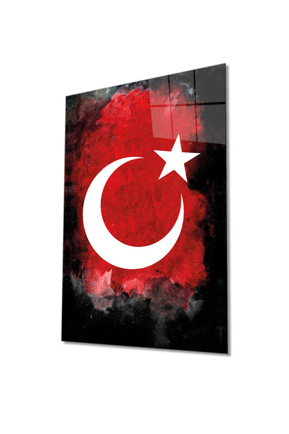 Ay ve Yıldız Türk Bayrağı Cam Tablo, Ev, Ofis Ve Okul Duvar Dekoru, Hediyelik Büyük Temperli Cam