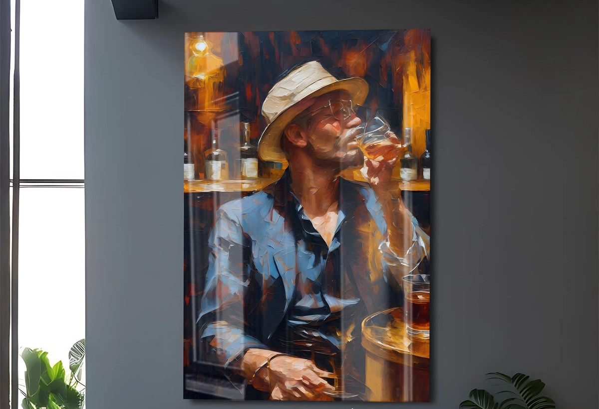 Sanatsal Modern Portre Cam Tablo – İçki ve Bar Temalı Tasarım