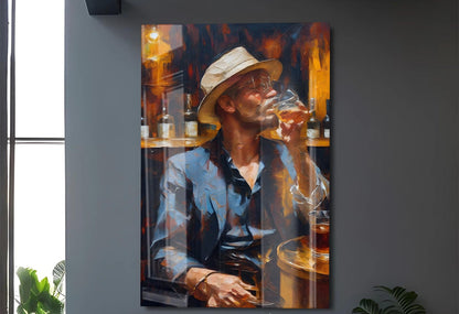Sanatsal Modern Portre Cam Tablo – İçki ve Bar Temalı Tasarım