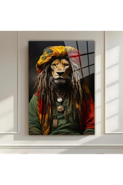 Reggae Stilli Aslan Cam Tablo – Dikkat Çekici Sanatsal Ev & Ofis Hediyesi