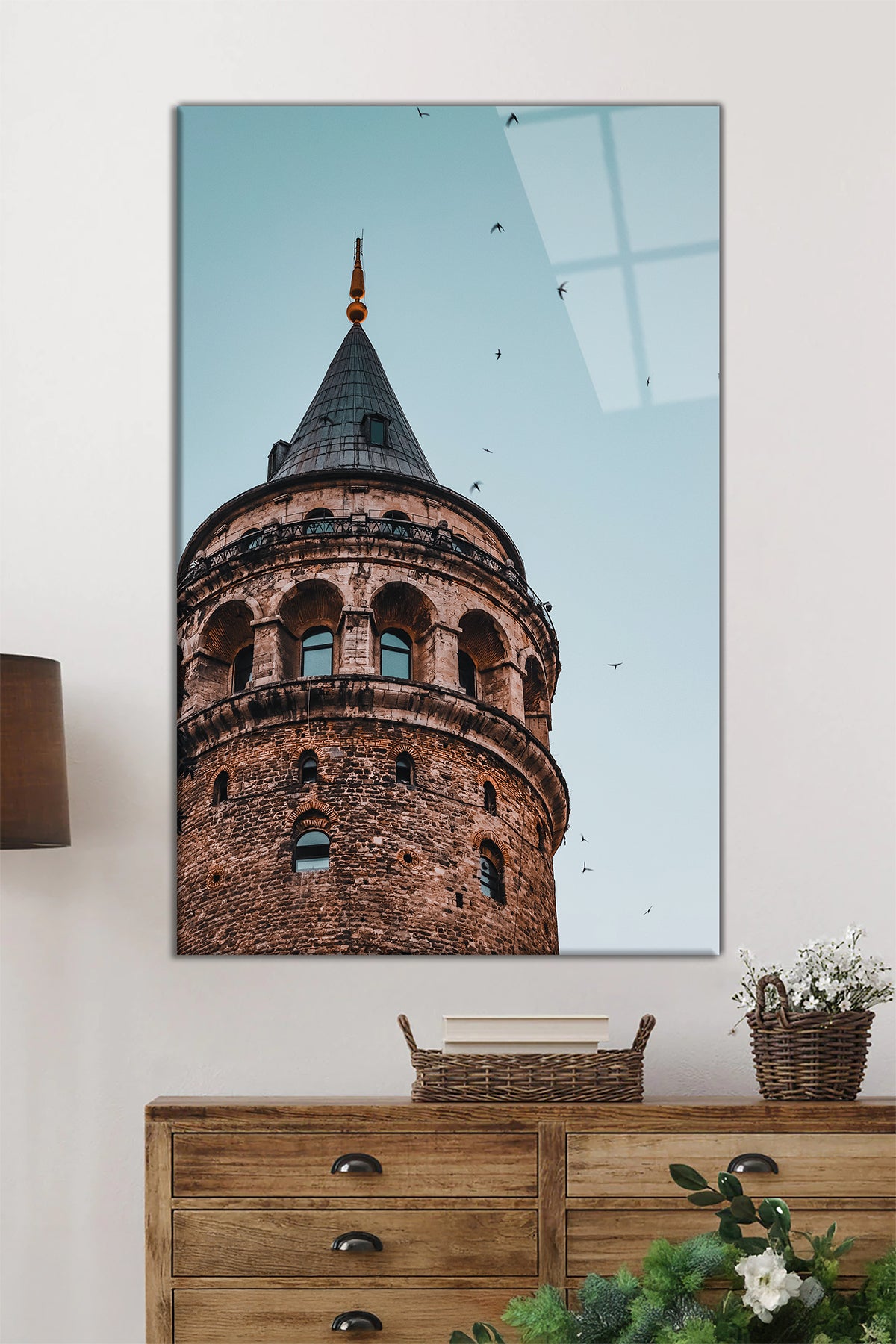 Galata Kulesi İstanbul Dikey Cam Tablo, Ev ve Ofis Duvar Dekoru, Lüks Hediyelik, Kırılmaz Çizilmez