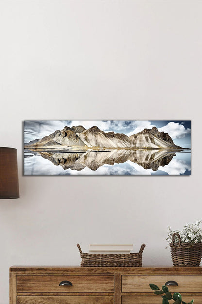 Dağların Yansıma Manzarası Panoramik Cam Tablo, Modern Şık Ev Ofis Duvar Dekoru, Hediyelik Temperli
