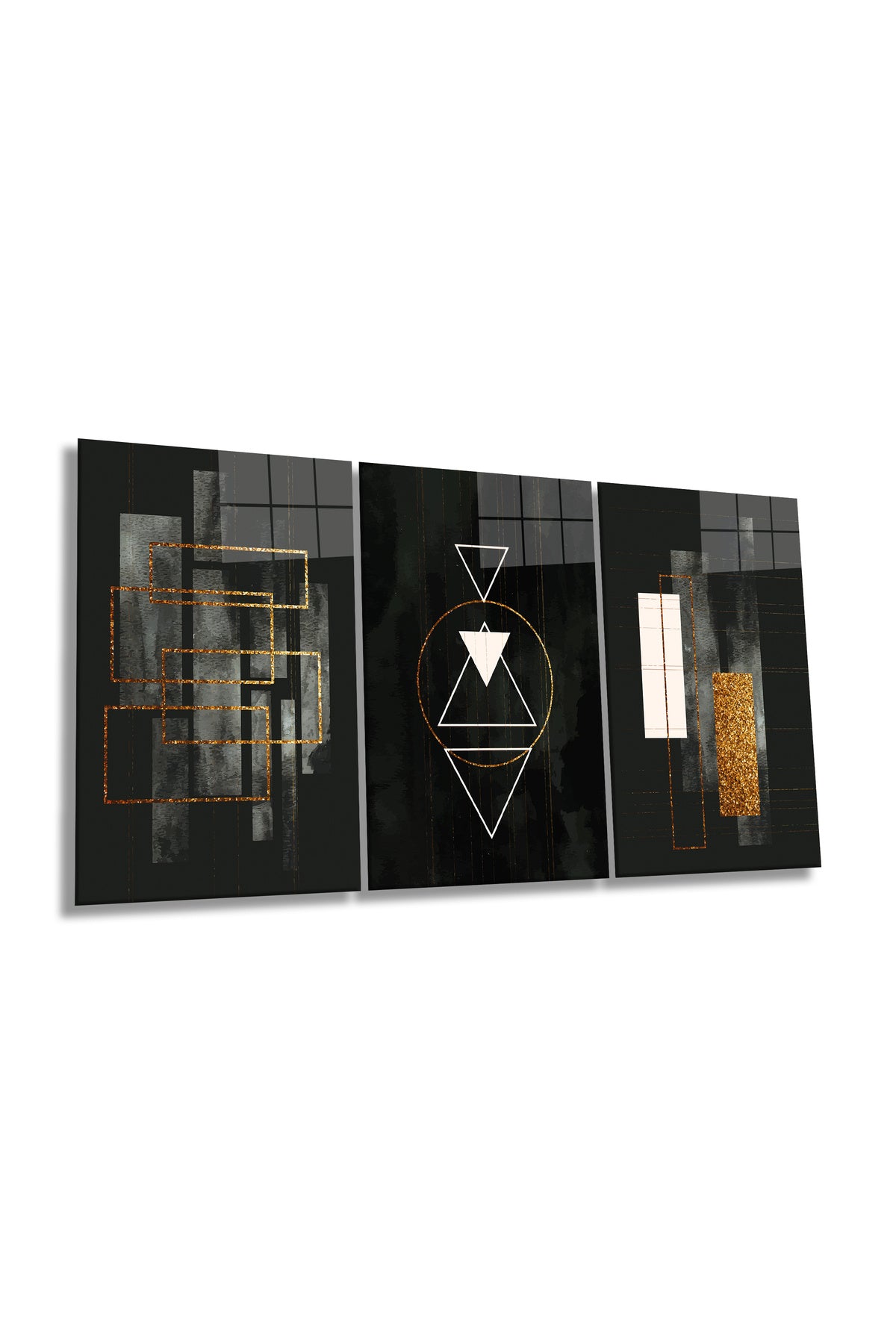 Modern Geometrik Çizgiler 3 Parça Set Cam Tablo, Ev ve Ofis Duvar Dekoru, Lüks Hediyelik