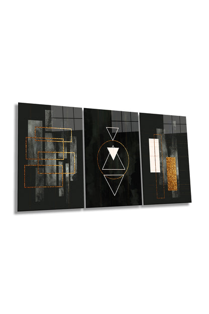 Modern Geometrik Çizgiler 3 Parça Set Cam Tablo, Ev ve Ofis Duvar Dekoru, Lüks Hediyelik