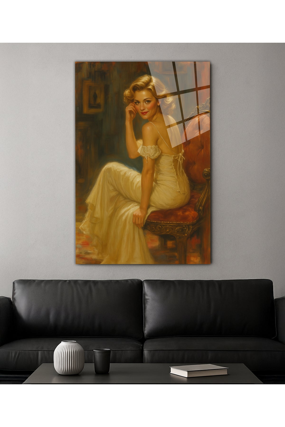 Vintage Tarzı Kadın Figürü Cam Tablo - Premium Sanatsal Modern Duvar Dekoru
