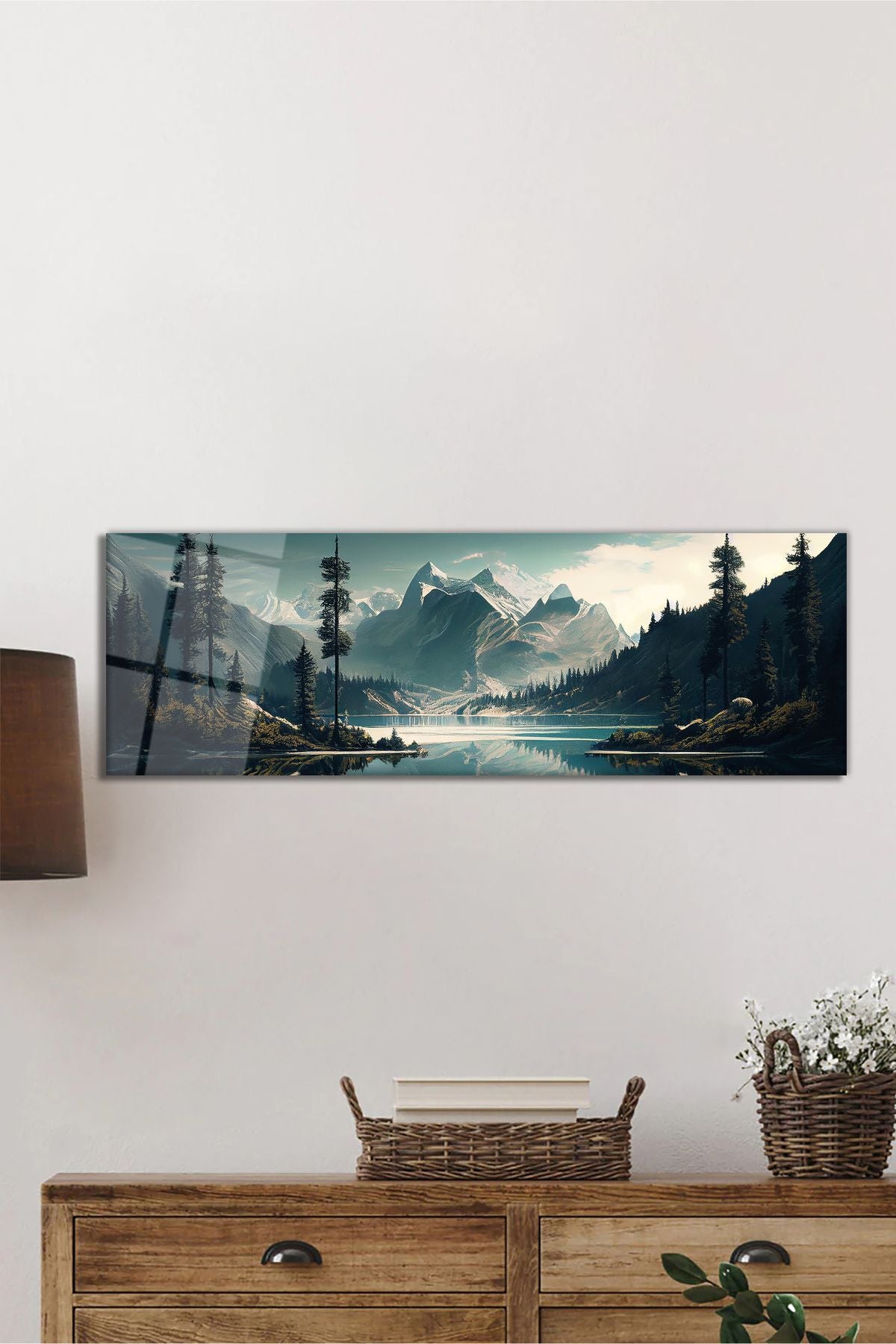 Sakin Bir Orman Manzarası Panoramik Cam Tablo, Modern Şık Ev Ofis Duvar Dekoru, Hediyelik Temperli