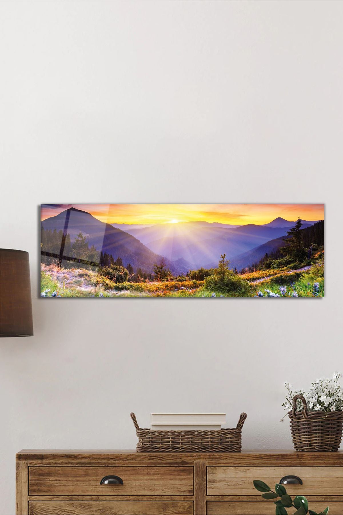 Rengarenk Doğa Manzarası Panoramik Cam Tablo, Modern ve Şık Ev Ofis Duvar Dekoru, Hediyelik Temperli
