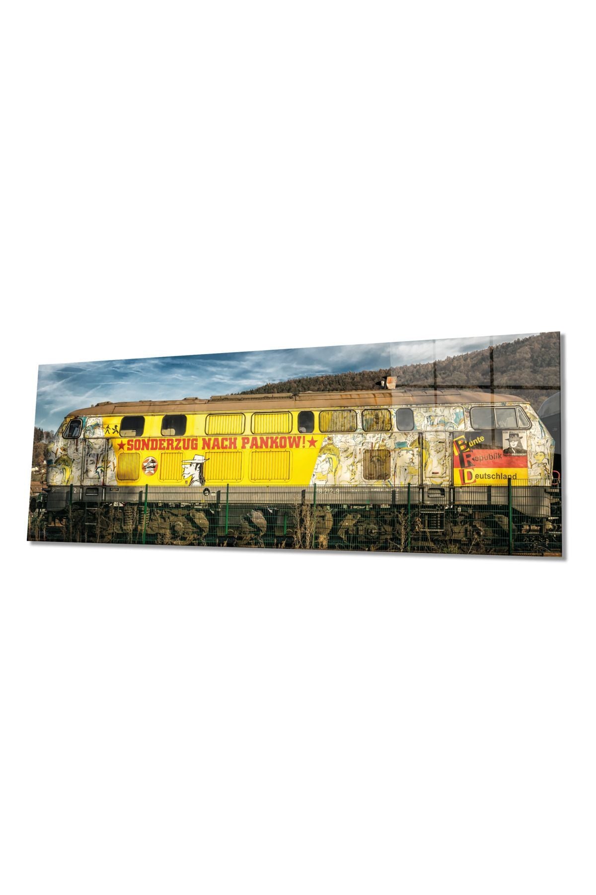 Eski Retro Tren Panoramik Cam Tablo, Modern ve Şık Ev Ofis Duvar Dekoru, Hediyelik Temperli Cam
