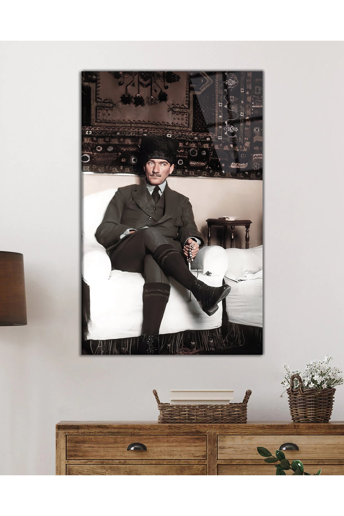Takım Elbiseli Atatürk Portresi Cam Tablo, ATA Mustafa Kemal, Ev Ofis Okul Duvar Dekoru Temperli Cam