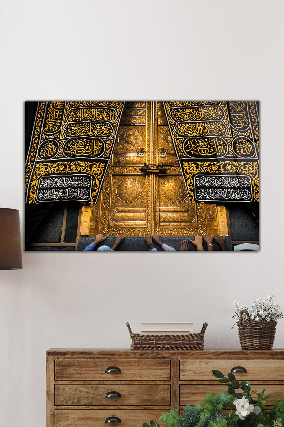 Kisve-i Şerif Kabe Örtüsü Yatay Cam Tablo, İslami, Ev ve Ofis Duvar Dekoru, Lüks Hediyelik
