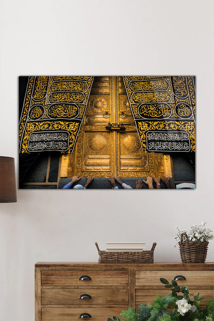 Kisve-i Şerif Kabe Örtüsü Yatay Cam Tablo, İslami, Ev ve Ofis Duvar Dekoru, Lüks Hediyelik