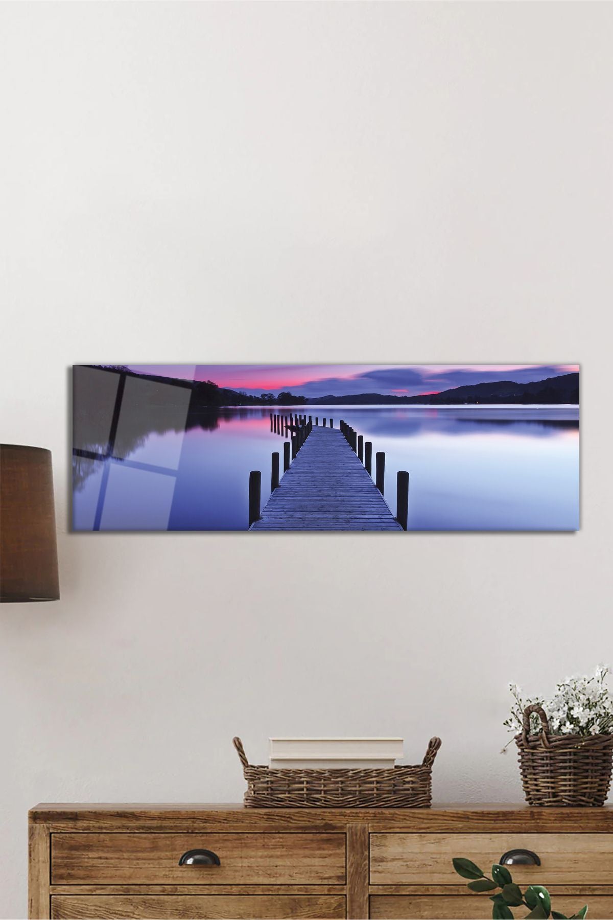 İskele Deniz ve Orman Manzarası Panoramik Cam Tablo, Modern Ev Ofis Duvar Dekoru, Hediyelik Temperli