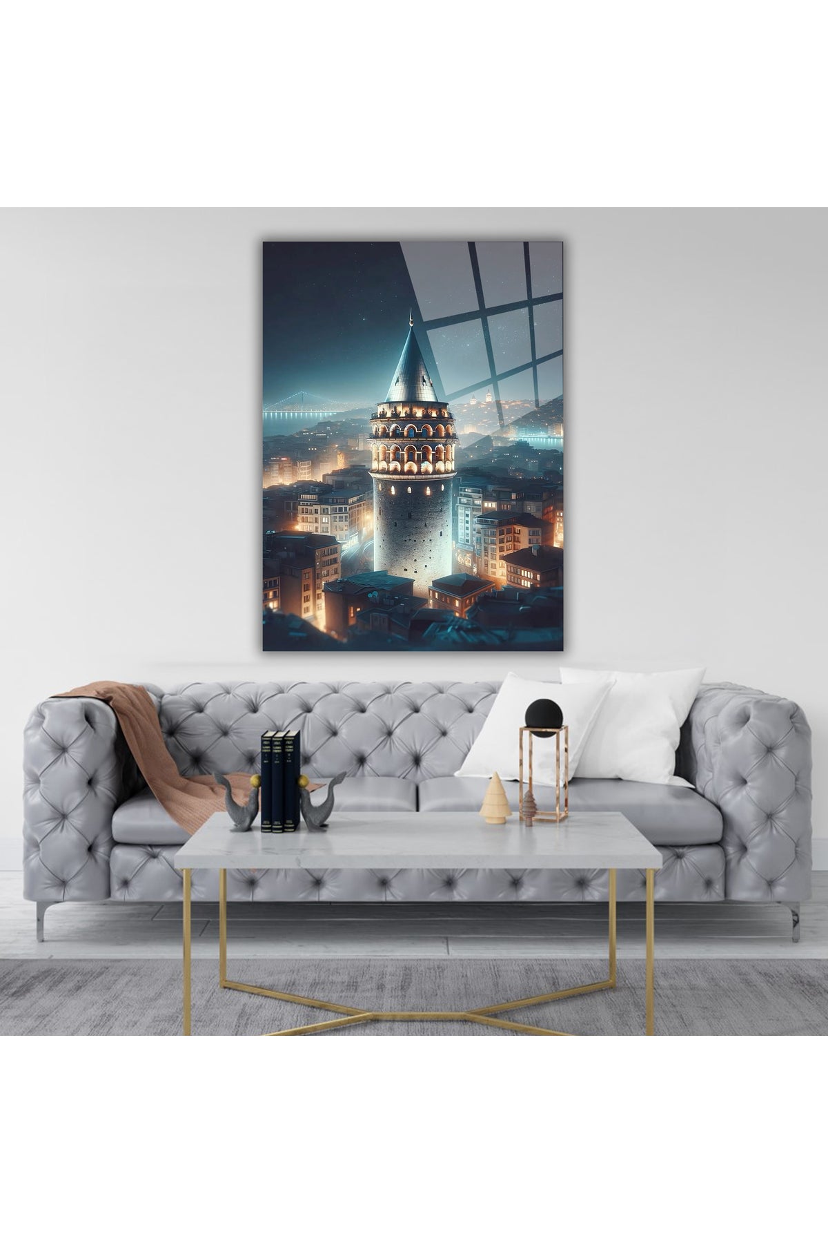 GALATA KULESİ ve İSTANBUL BOĞAZI CAM TABLOSU - MODERN DEKORATİF DUVAR SANATI