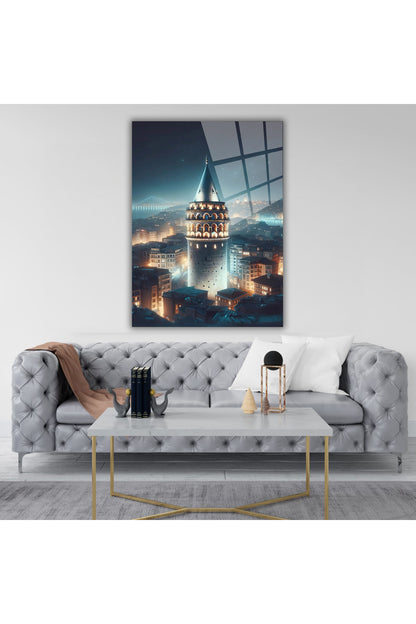 GALATA KULESİ ve İSTANBUL BOĞAZI CAM TABLOSU - MODERN DEKORATİF DUVAR SANATI