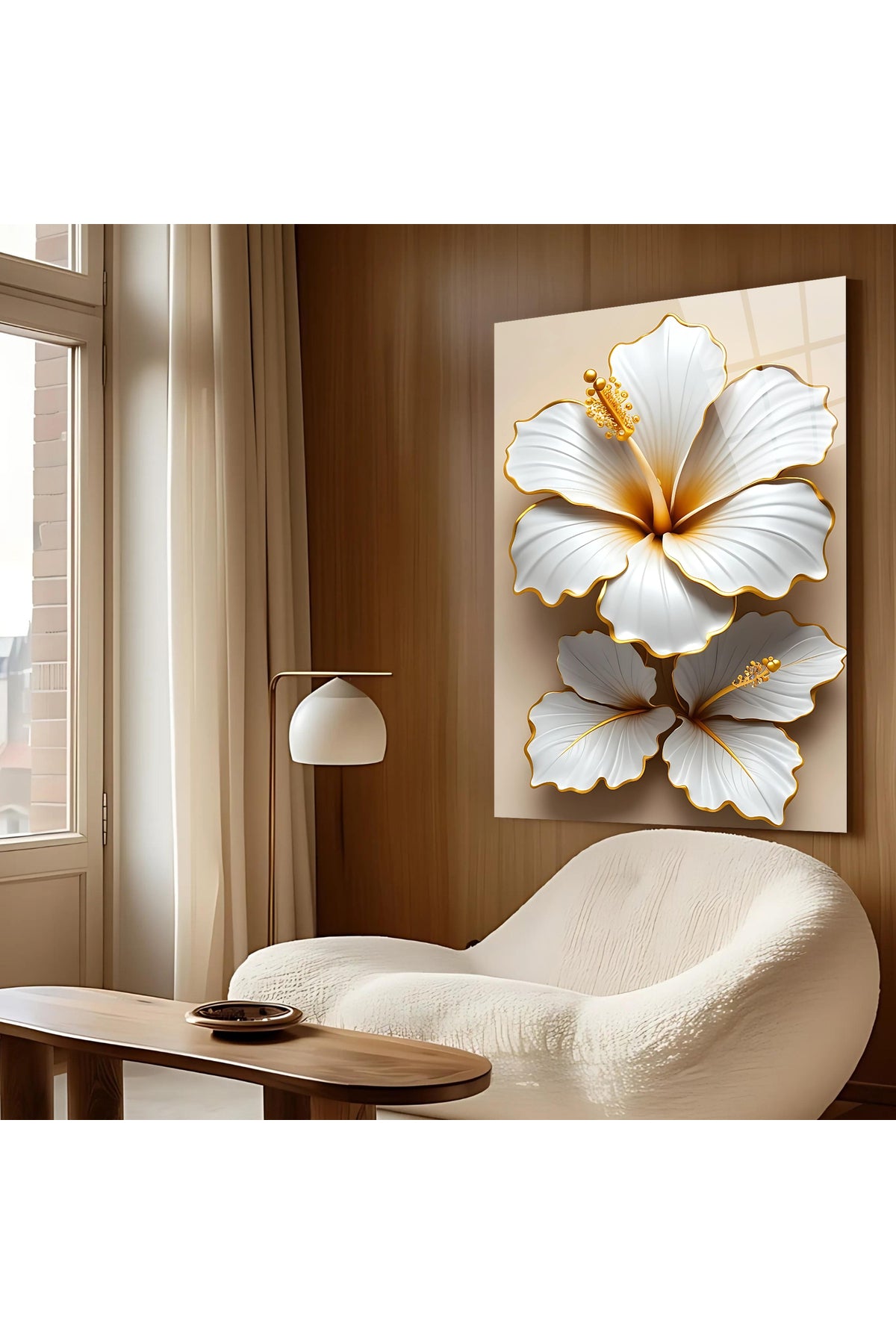 Gold White Hibiscus – Modern Cam Tablo