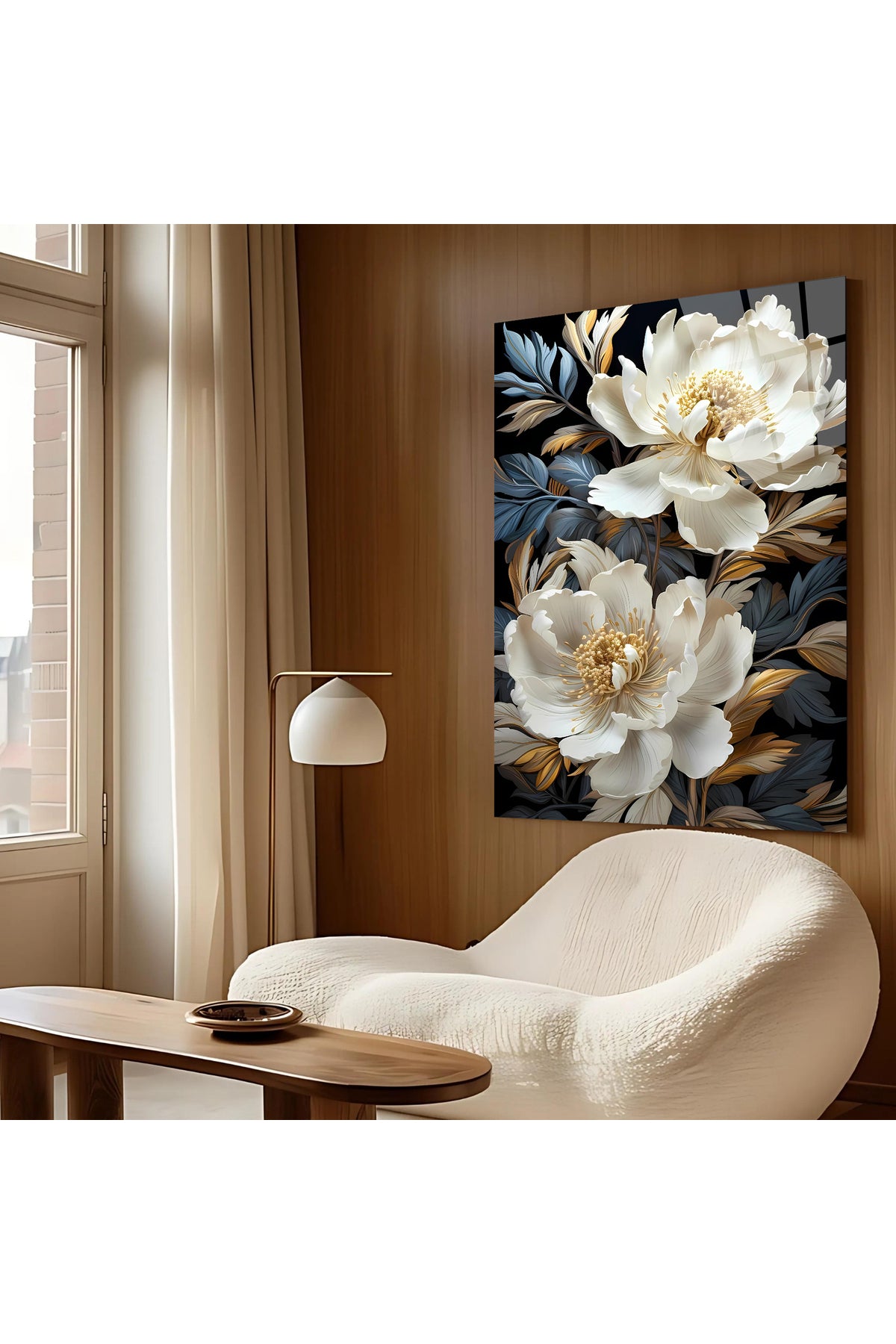 Luxury Floral Harmony – Dekoratif Cam Tablo