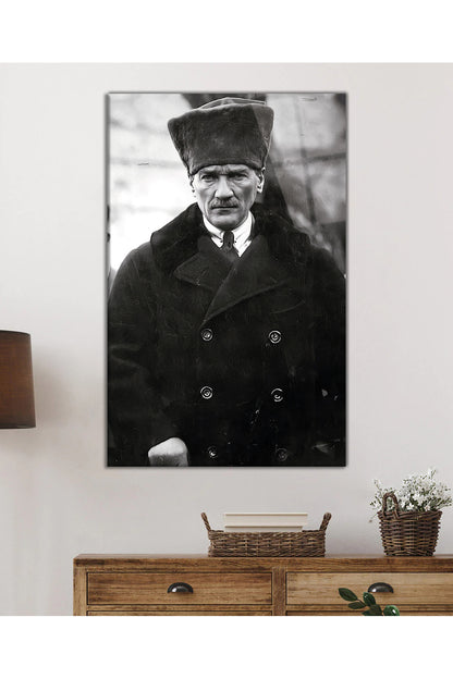 Mustafa Kemal Atatürk Portresi Cam Tablo, Ev Ofis Okul Duvar Dekoru, Hediyelik, Uv Baskılı Temperli