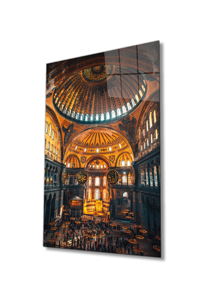 Ayasofya Camii Motif Dini İslami Cam Tablo, Müslüman Ev Ve Ofis Duvar Dekoru Hediyelik, Temperli Cam