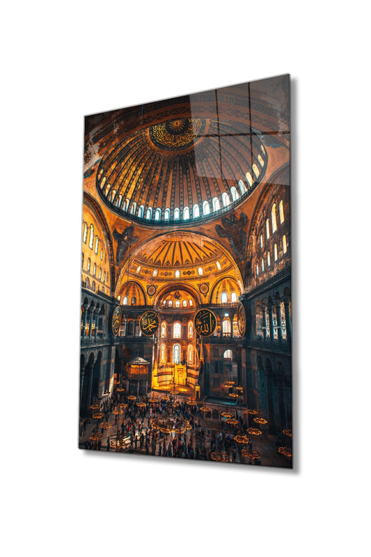 Ayasofya Camii Motif Dini İslami Cam Tablo, Müslüman Ev Ve Ofis Duvar Dekoru Hediyelik, Temperli Cam