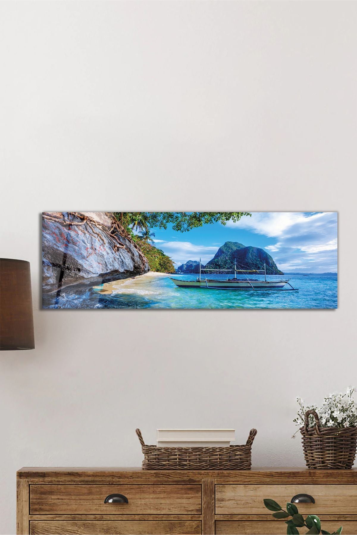 Dinlendirici Deniz ve Tekne Panoramik Cam Tablo, Modern Şık Ev Ofis Duvar Dekoru, Hediyelik Temperli