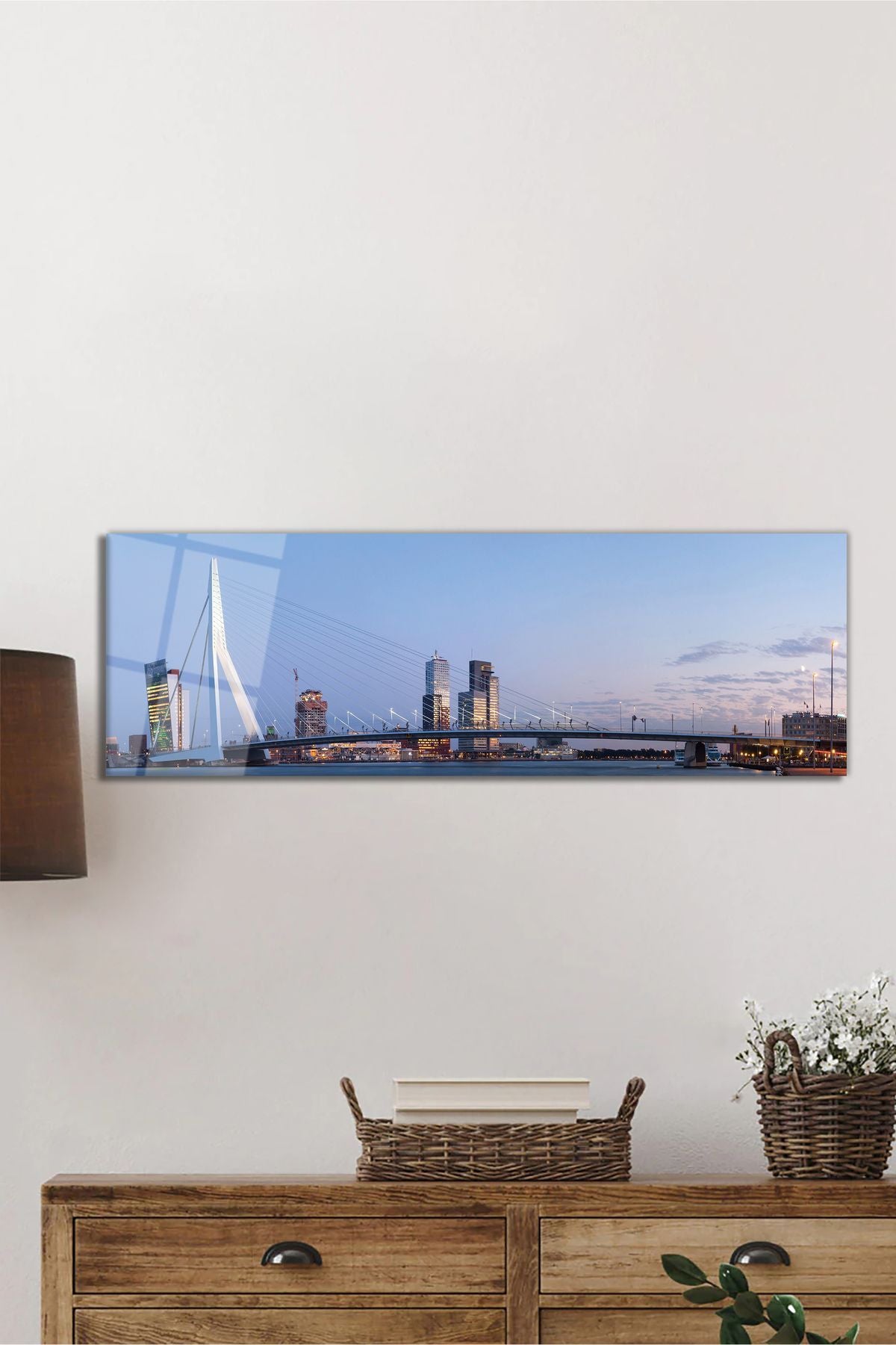 Hollanda Erasmus Köprüsü Panoramik Cam Tablo, Modern ve Şık Ev Ofis Duvar Dekoru, Hediyelik Temperli