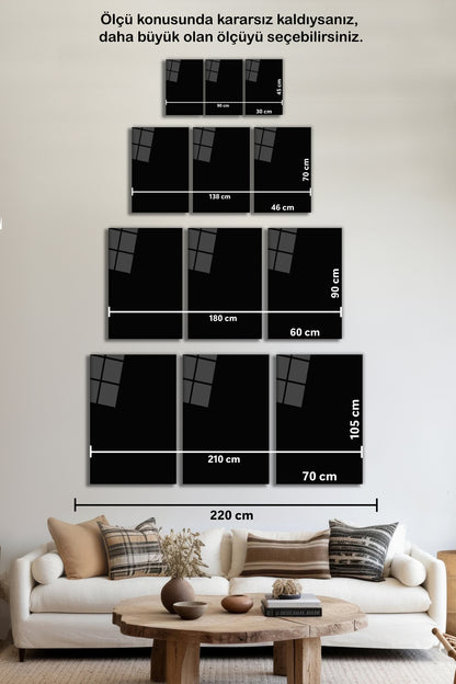 Gri Büyük Yapraklı Beyaz Çiçekler 3 Parça Set Cam Tablo, Ev ve Ofis Duvar Dekoru, Lüks Hediyelik