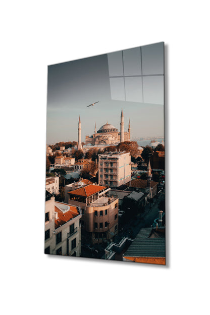 İstanbul Ayasofya Camii Şehir Manzarası Cam Tablo, Ev Ofis Cami Duvar Dekoru, Hediyelik Temperli Cam