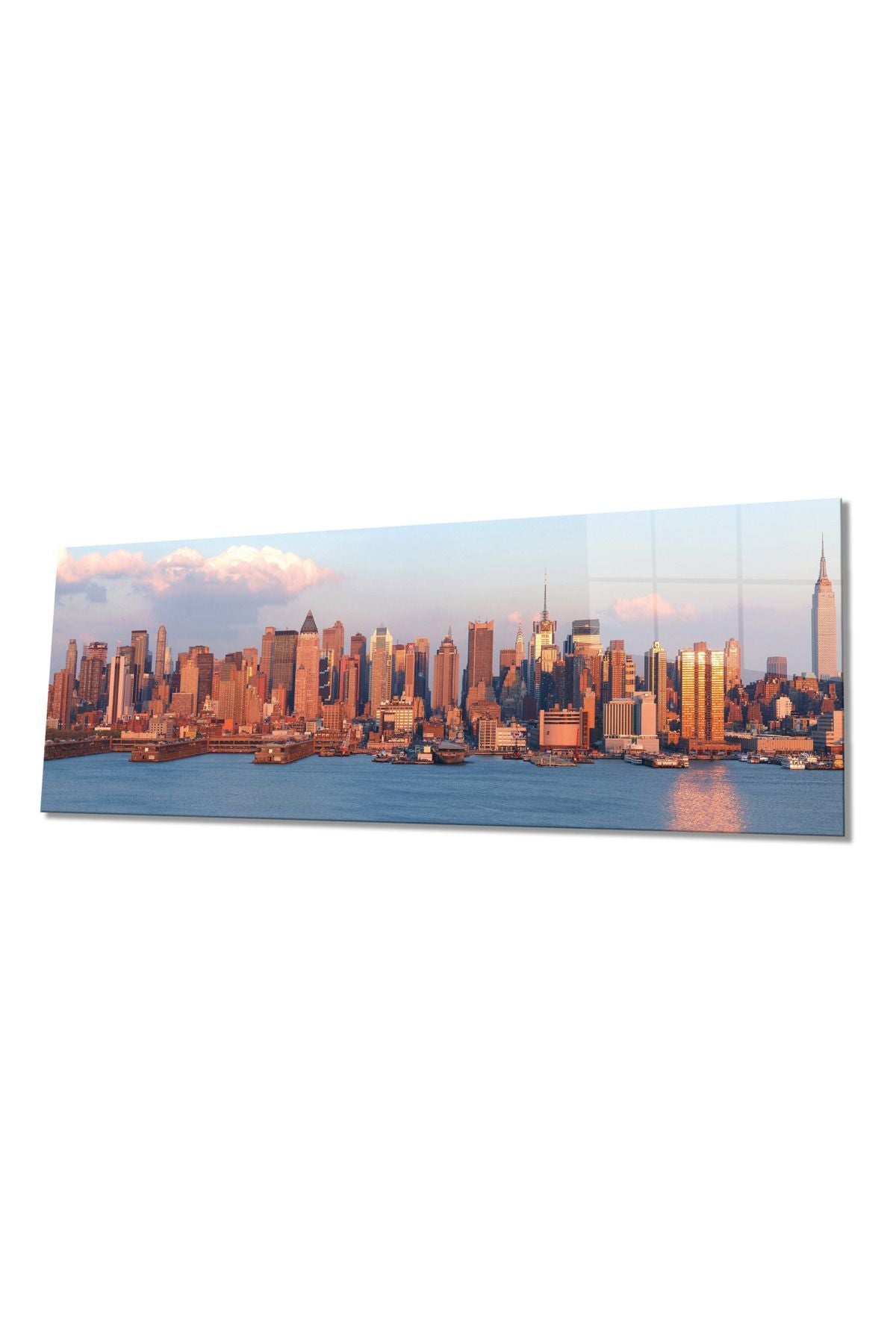 New York Gökdelenleri Panoramik Cam Tablo, Modern ve Şık Ev Ofis Duvar Dekoru, Hediyelik Temperli