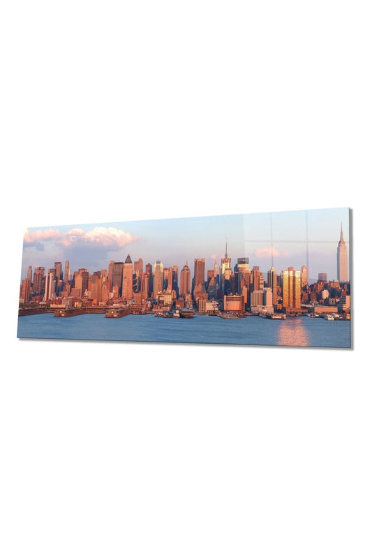 New York Gökdelenleri Panoramik Cam Tablo, Modern ve Şık Ev Ofis Duvar Dekoru, Hediyelik Temperli
