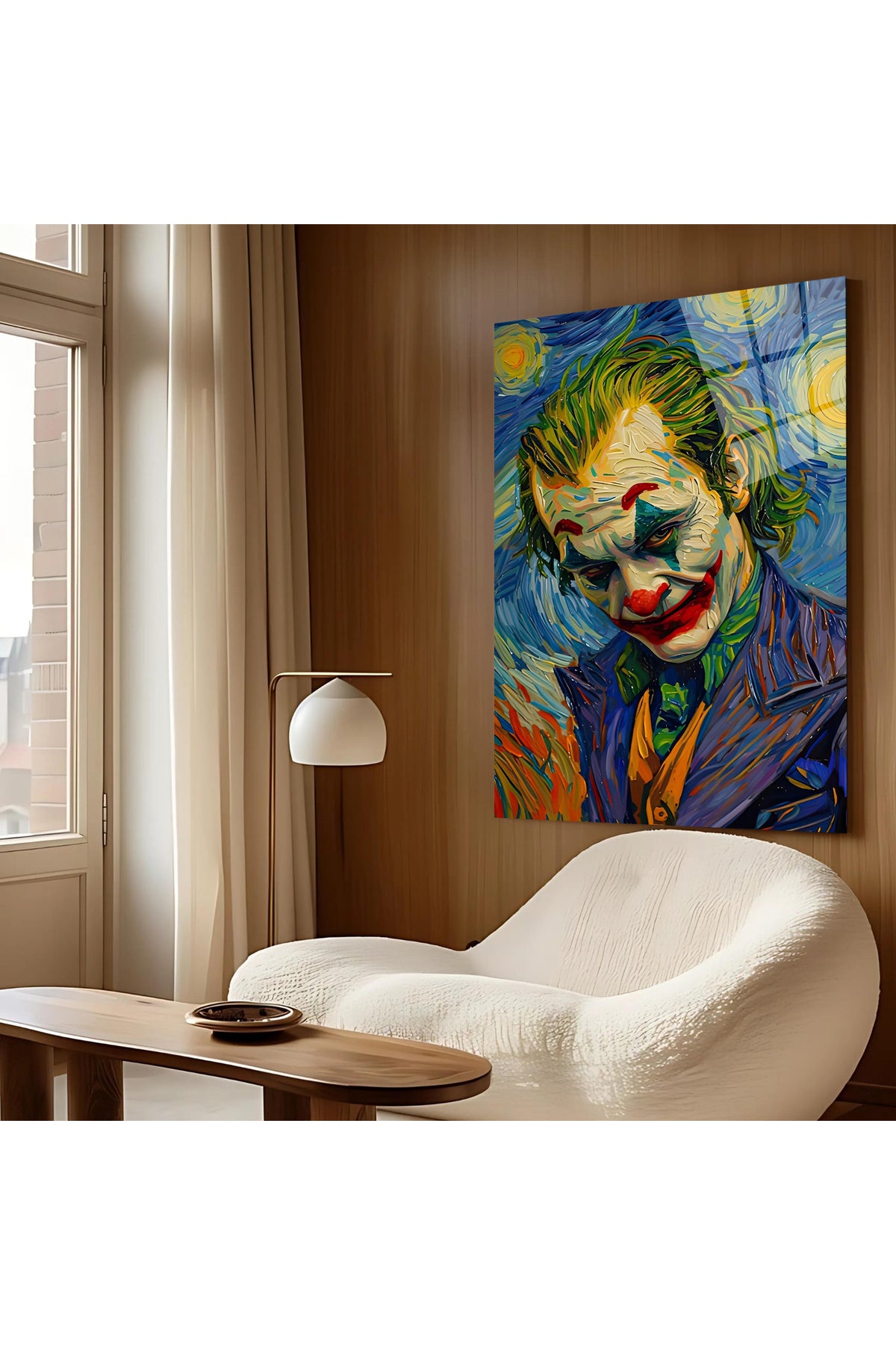 Joker Pop Art Yağlı Boya Efektli Cam Tablo – Dekoratif Duvar Sanatı
