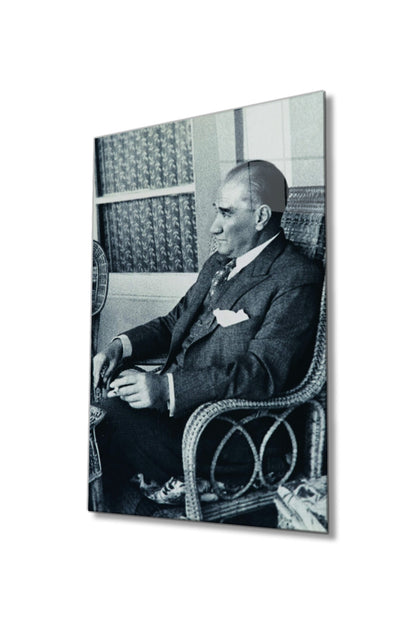 Mustafa Kemal Atatürk Portresi Cam Tablo, Ev, Ofis ve Okul Duvar Dekoru, Hediyelik, Temperli Cam