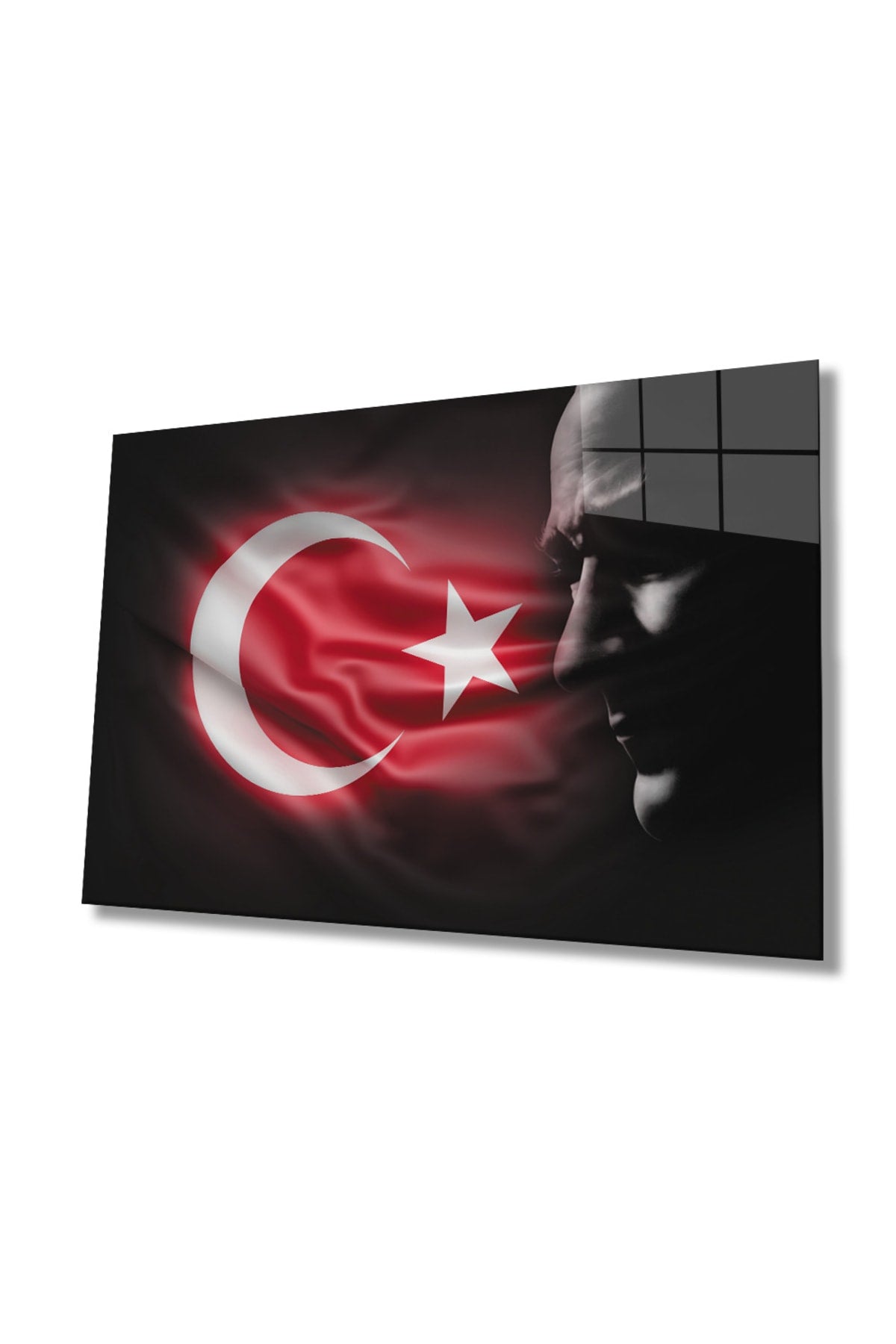 Mustafa Kemal Atatürk Türk Bayrağı Cam Tablo, Ev, Ofis Ve Okul Duvar Dekoru, Hediyelik, Temperli Cam