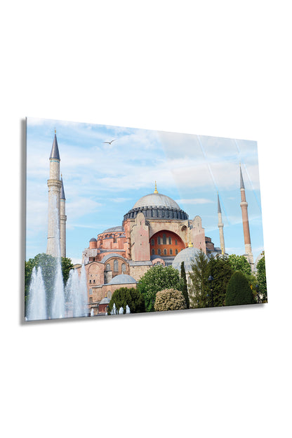 İstanbul Ayasofya Camii Yatay Cam Tablo, İslami, Ev ve Ofis Duvar Dekoru, Lüks Hediyelik