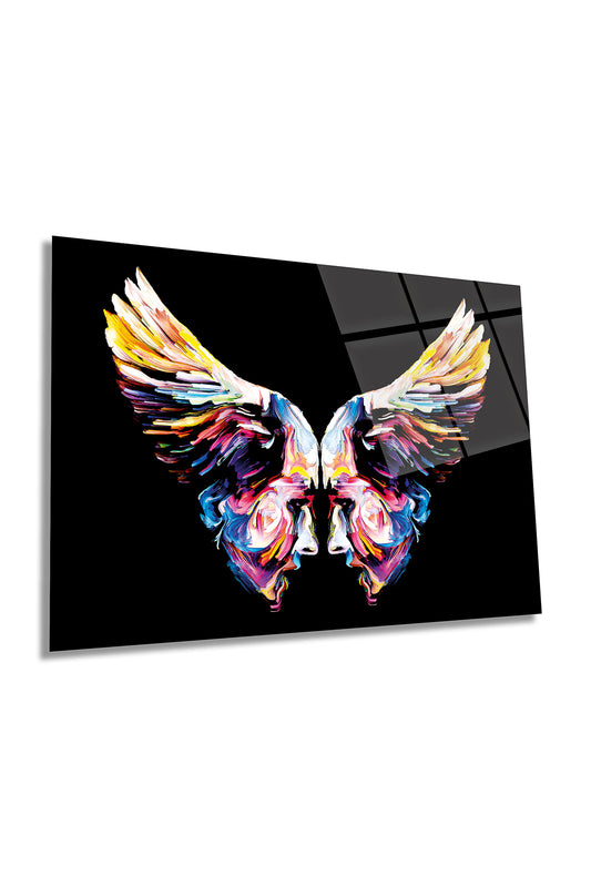 Kanat İçinde İnsan Silueti Yatay Cam Tablo, Modern, Ev ve Ofis Duvar Dekoru, Lüks Hediyelik