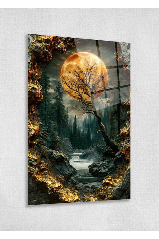 Ateş Çemberinde Doğa ve Kanlı Ay UV Cam Tablo