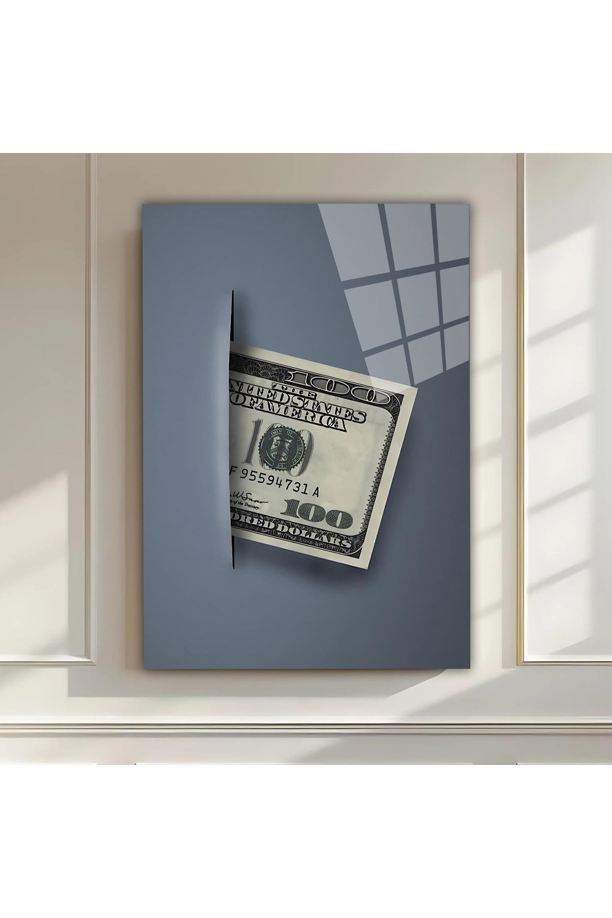 100 Dolar Tasarımlı Cam Tablo – ABD Doları Temalı Modern Dekoratif Duvar Sanatı