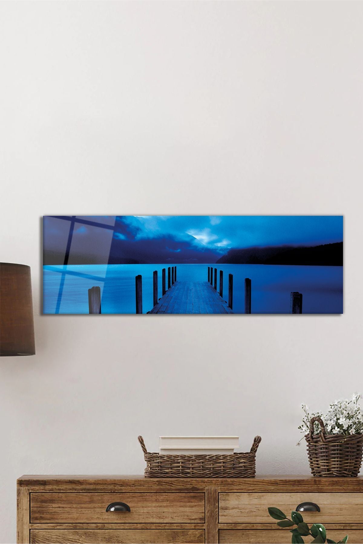 İskele ve Deniz Panoramik Cam Tablo, Modern Ev Ofis Duvar Dekoru, Hediyelik Dayanıklı Temperli Cam