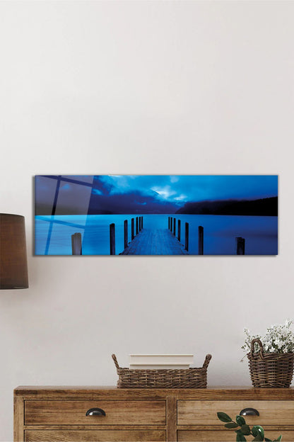 İskele ve Deniz Panoramik Cam Tablo, Modern Ev Ofis Duvar Dekoru, Hediyelik Dayanıklı Temperli Cam