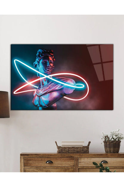 Soyut Neon Heykel Cam Tablo, Şık Modern Ev Ve Ofis Duvar Dekoru, Hediyelik, Dayanıklı Temperli Cam