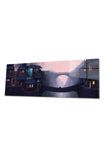 Evler ve Köprüler Panoramik Cam Tablo, Modern ve Şık Ev Ofis Duvar Dekoru, Hediyelik Temperli