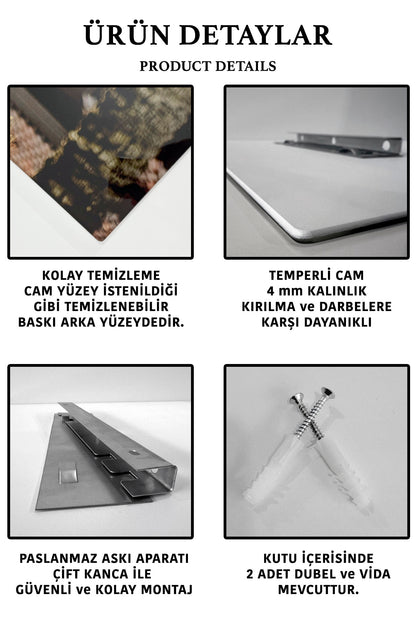 ALLAH YAZILI CAM TABLO - DİNİ DUVAR TABLO-KIRILMAZ CAM TABLO-İSLAMİ DEKORATİF TABLO-YENİ EVE HEDİYE
