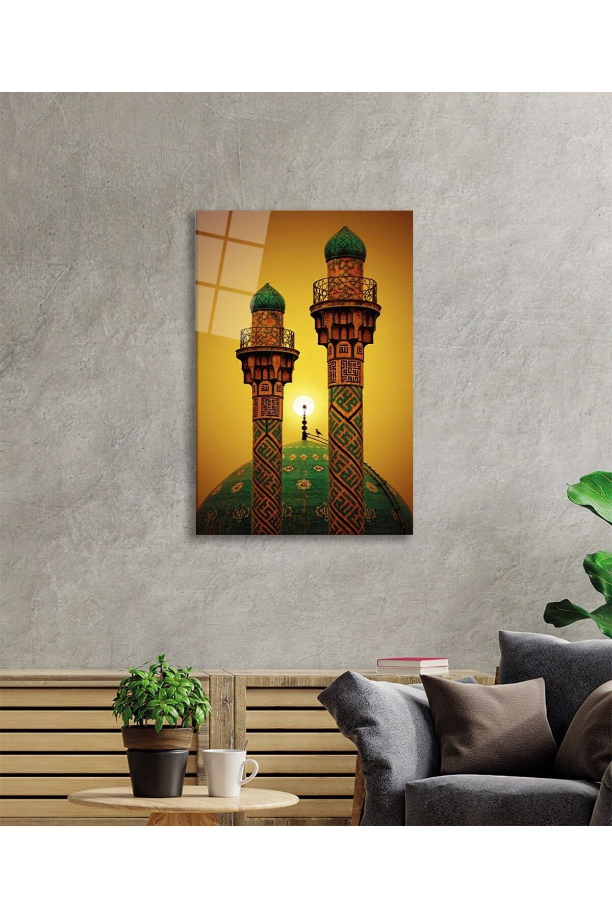 Tahran Şerif Camii Minareleri Cam Tablo, Dini İslami, Ev Ofis Duvar Dekoru, Hediyelik, Temperli Cam