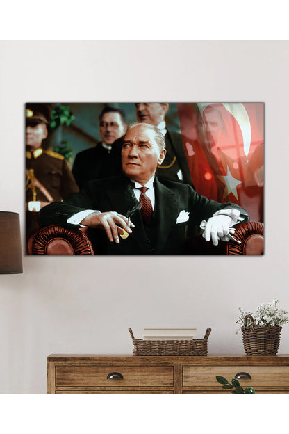 Mustafa Kemal Atatürk Cam Tablo, Ev Ofis Okul Duvar Dekoru, Hediyelik, Dayanıklı Uv Baskılı Temperli