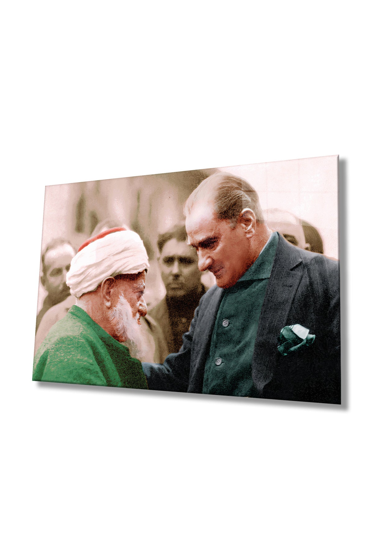 Mustafa Kemal Atatürk ve Halk Cam Tablo, Ev Ofis Okul Duvar Dekoru, Hediyelik, Uv Baskılı Temperli