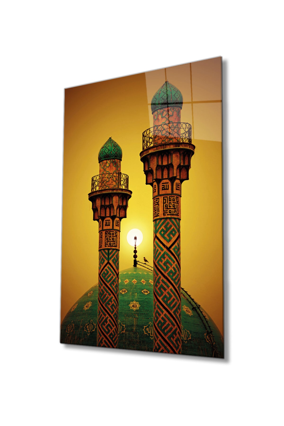 Tahran Şerif Camii Minareleri Cam Tablo, Dini İslami, Ev Ofis Duvar Dekoru, Hediyelik, Temperli Cam